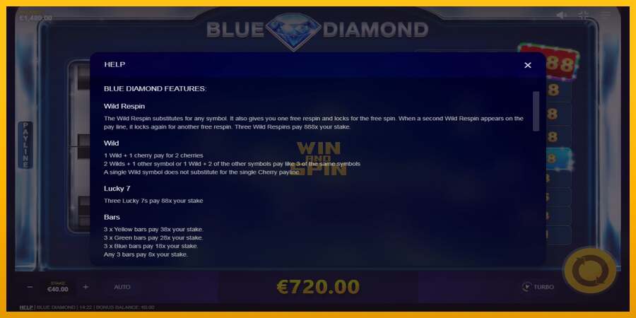 Blue Diamond dirua lortzeko joko-makina, irudia 5