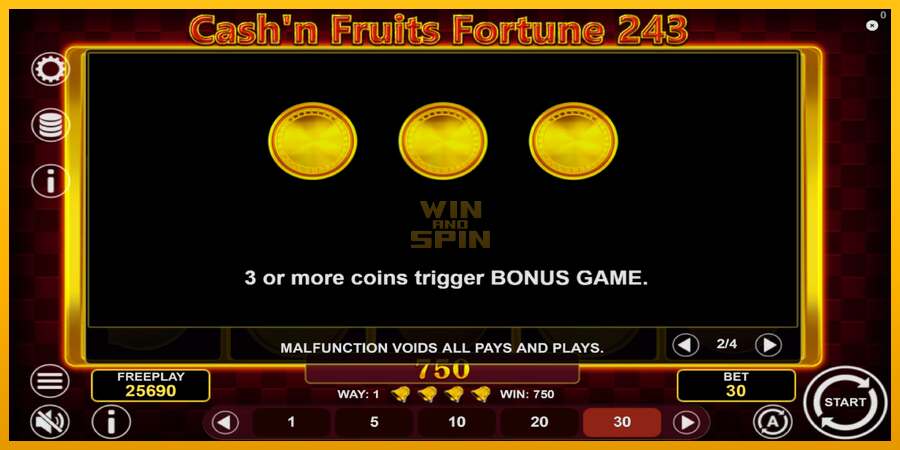 Cashn Fruits Fortune 243 dirua lortzeko joko-makina, irudia 7